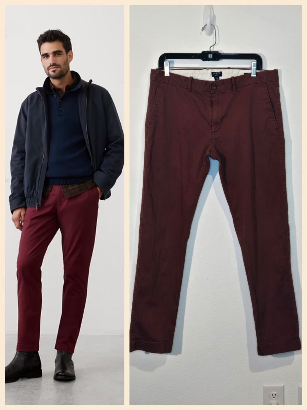 J crew slim chinos 34X32 Cranberry/Brown-Red